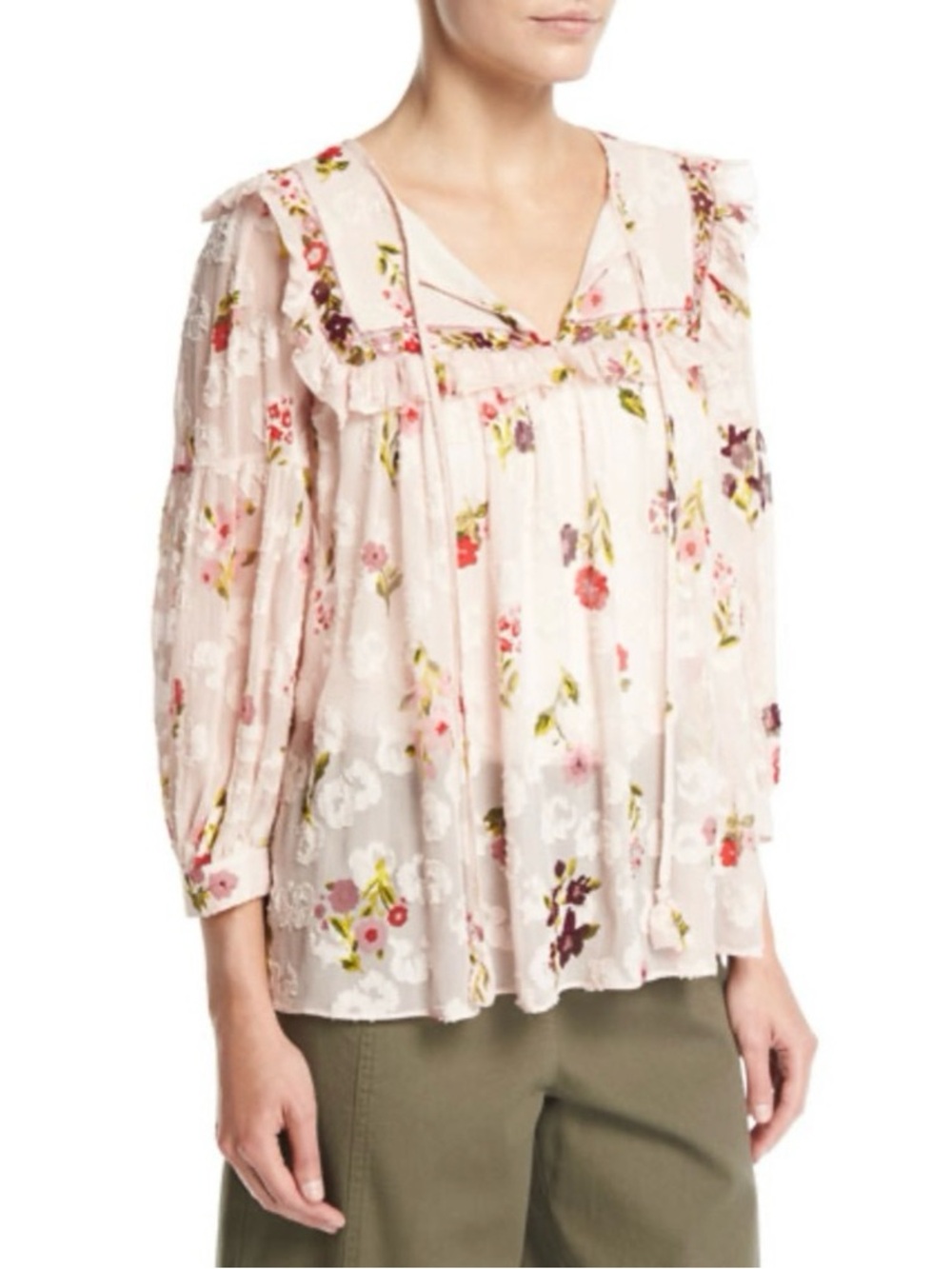kate spade Pink Floral Ruffle Peasant Blouse